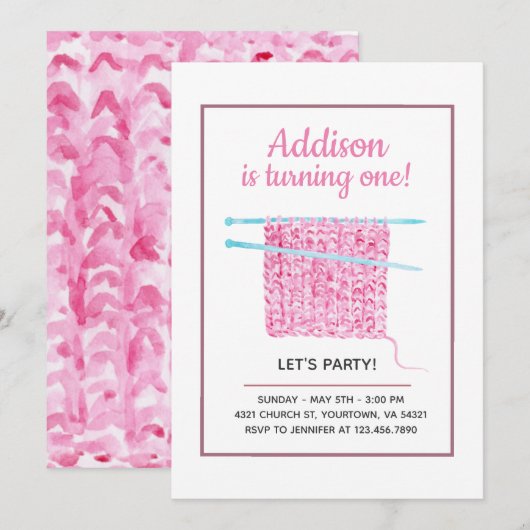 Knit Blanket Baby Girl Eerste verjaardag Kaart (Voorkant / Achterkant)