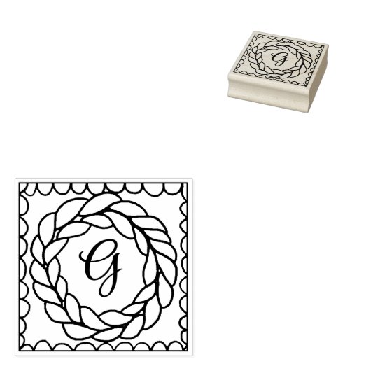 KNIT CIRCLE 2" vierkante rubberen stempel + Initia (Gestempeld)