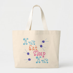 Knit Eat Sleep Knit met garen en breinnaalden Grote Tote Bag