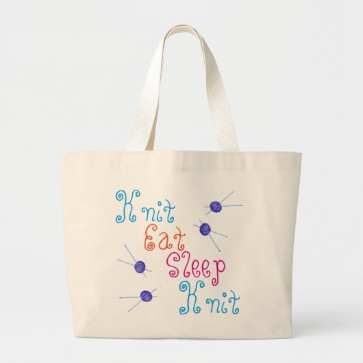 Knit Eat Sleep Knit met garen en breinnaalden Grote Tote Bag (Voorkant)