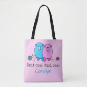 Knit één Purl. Fun fluffy schaap gepersonaliseerd Tote Bag (Voorkant)