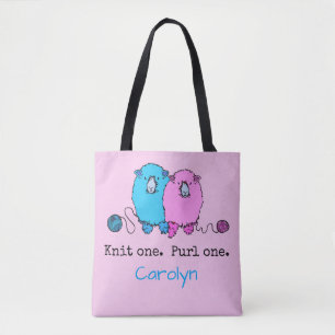 Knit één Purl. Fun fluffy schaap gepersonaliseerd Tote Bag