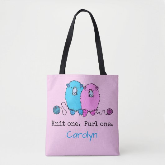 Knit één Purl. Fun fluffy schaap gepersonaliseerd Tote Bag (Voorkant)