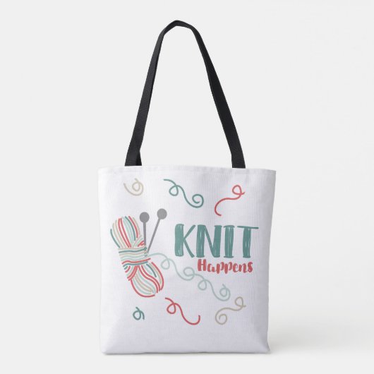Knit gebeurt grappig. Meerkleurige bal van Garens Tote Bag (Achterkant)