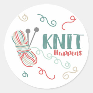 Knit gebeurt met Multi-Color Ball of Yarn - Knitte Ronde Sticker
