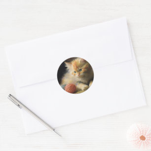 Knit gebeurt Oranje keuken die met garen spelen Ronde Sticker