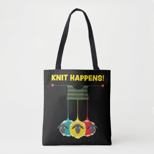 Knit Happen!  Funny Knitting Project Tas. Tote Bag (Voorkant)