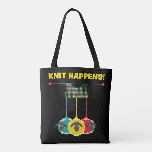 Knit Happen!  Funny Knitting Project Tas. Tote Bag (Achterkant)
