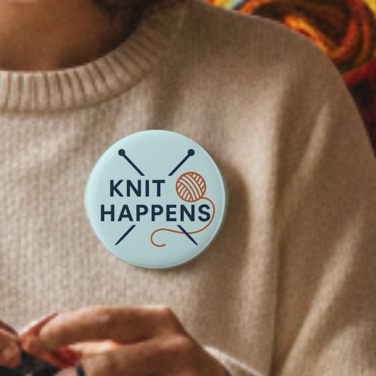 Knit Happens Funny Knitting Pun Ronde Button 5,7 Cm