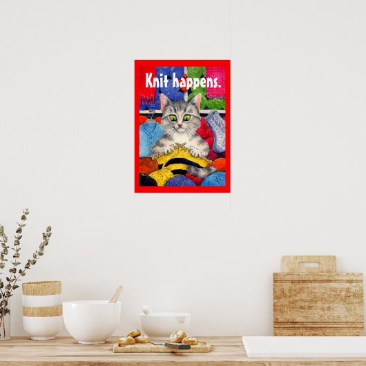 Knit is een schattig kattenbreiend poster. poster (Keuken)
