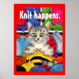 Knit is een schattig kattenbreiend poster. poster