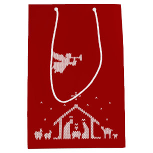 Knit Nativiteitsscène Christelijk kerstrood wit Medium Cadeauzakje