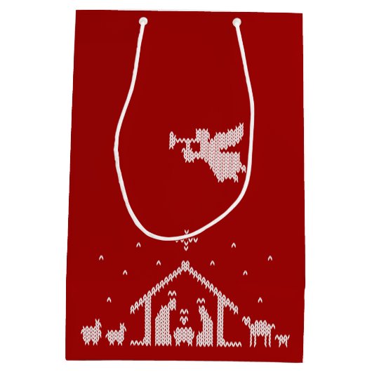 Knit Nativiteitsscène Christelijk kerstrood wit Medium Cadeauzakje (Achterkant)