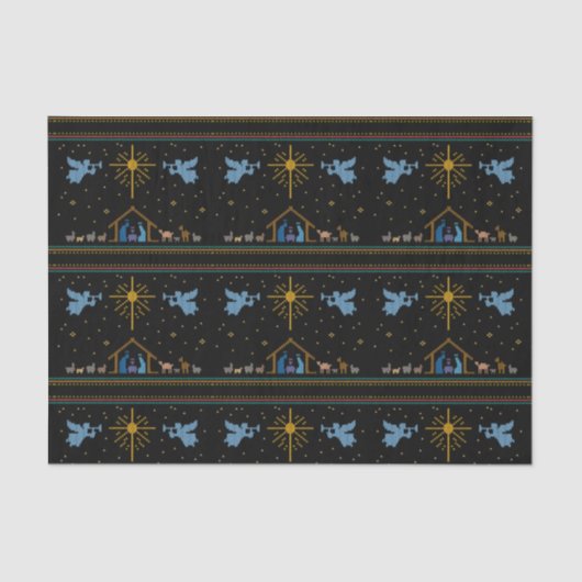 Knit Nativity Ugly Christmas Sweater Christelijk Tissuepapier (Voorkant)