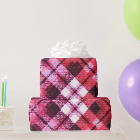 Knit Plaid Tartan Check roze witte wijn patroon Cadeaupapier (Feestgeschenken)