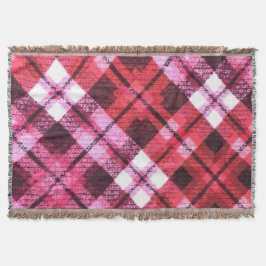 Knit Plaid Tartan Check roze witte wijn patroon Deken