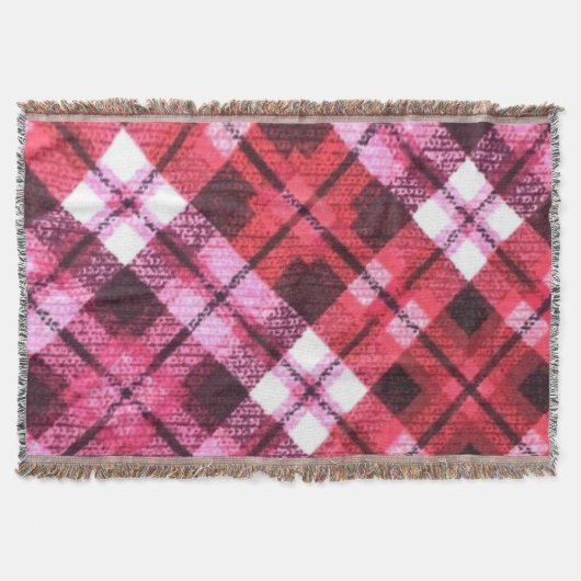Knit Plaid Tartan Check roze witte wijn patroon Deken (Voorkant)