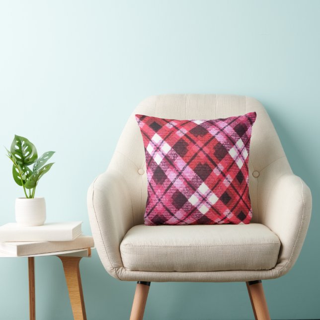 Knit Plaid Tartan Check roze witte wijn patroon Kussen (Stoel)