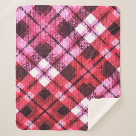 Knit Plaid Tartan Check roze witte wijn patroon Sherpa Deken (Voorkant)