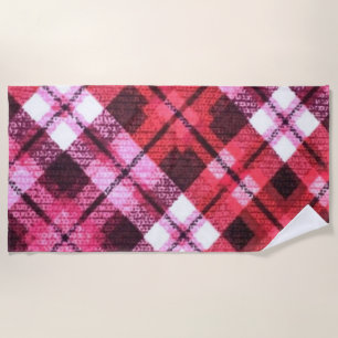 Knit Plaid Tartan Check roze witte wijn patroon Strandlaken