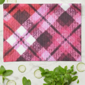Knit Plaid Tartan Check roze witte wijn patroon Theedoek (Gevouwen)