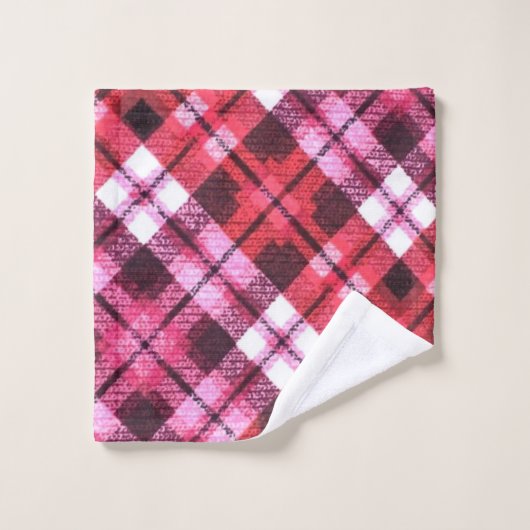 Knit Plaid Tartan Check roze witte wijn patroon Washandje (Wasdoekje)