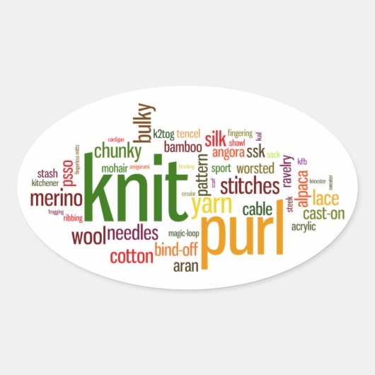 Knit Purl Knitting Lexicon voor Knitters Ovale Sticker (Voorkant)