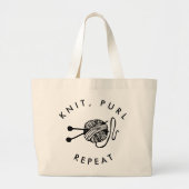 Knit Purl Repeat Funny Knitter Grote Tote Bag (Voorkant)