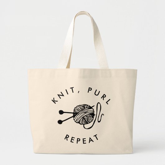 Knit Purl Repeat Funny Knitter Grote Tote Bag (Voorkant)