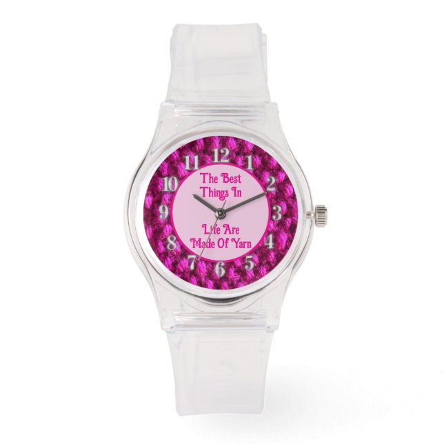 Knit Roze Haakpatroon Crafty Love Yarn Horloge (Voorkant)