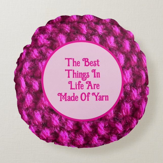 Knit Roze Haakpatroon Crafty Love Yarn Rond Kussen (Voorkant)