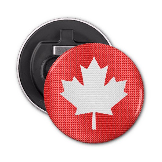 Knit Style Maple Leaf Knitting Motif Button Flesopener (Voorkant)