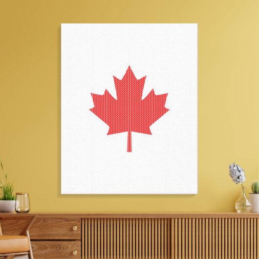 Knit Style Maple Leaf Knitting Motif Canvas Afdruk (Insitu (Woonkamer))