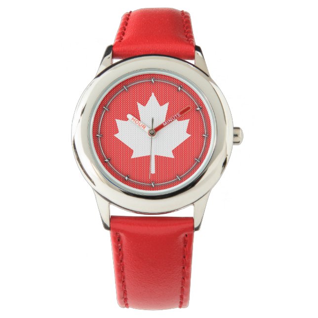 Knit Style Maple Leaf Knitting Motif Horloge (Voorkant)