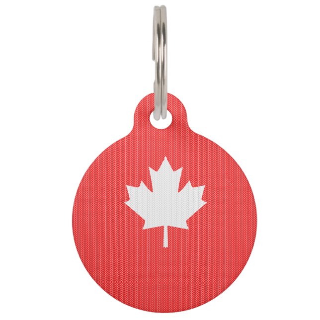 Knit Style Maple Leaf Knitting Motif Huisdierpenning (Voorkant)