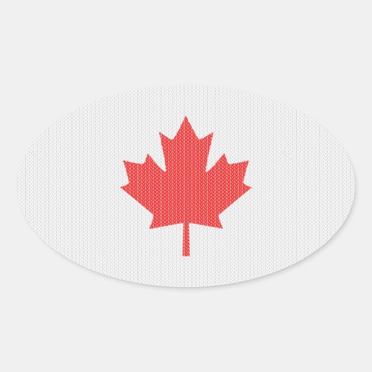 Knit Style Maple Leaf Knitting Motif Ovale Sticker (Voorkant)