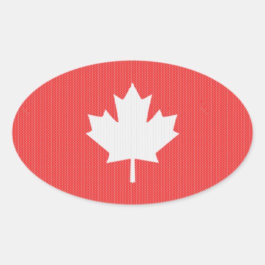 Knit Style Maple Leaf Knitting Motif Ovale Sticker (Voorkant)