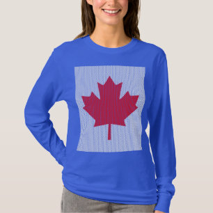 Knit Style Maple Leaf Knitting Motif T-shirt