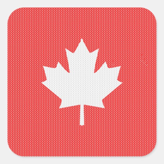 Knit Style Maple Leaf Knitting Motif Vierkante Sticker (Voorkant)