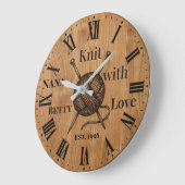 Knit with Love Wall Clock | Custom Name & Year  Grote Klok (Hoek)