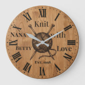 Knit with Love Wall Clock | Custom Name & Year Grote Klok (Voorkant)