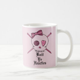 Knit Ye Hearties (roze achtergrond) Koffiemok