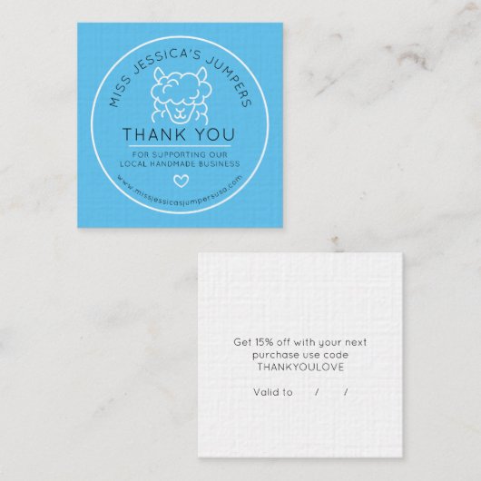 Knitend wol alpaca logo blauw Dank u Klantenkaartje (Voorkant / Achterkant)