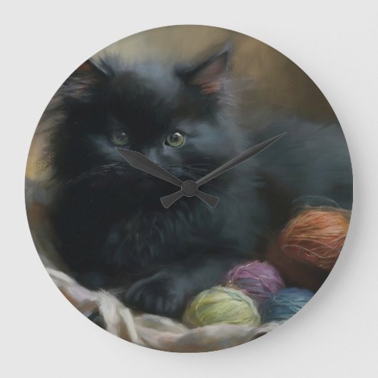 Knitt Companion Black Kitten met Yarn Grote Klok (Voorkant)