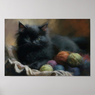 Knitt Companion Black Kitten met Yarn Poster