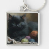 Knitt Companion Black Kitten met Yarn Sleutelhanger (Voorkant)