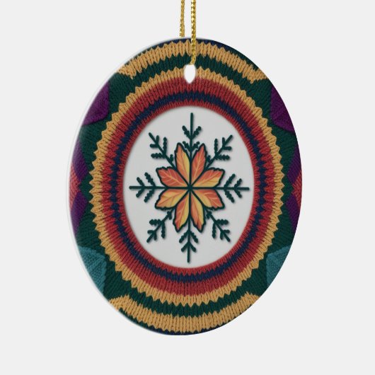 Knitted Fall Leaf Snowflake Pattern Christmas Keramisch Ornament (Rechts)