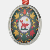 Knitted Fox Maple Leaf Woodland Round Ornament (Links)