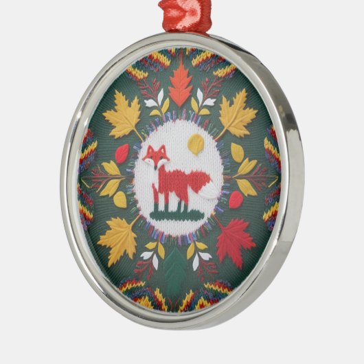 Knitted Fox Maple Leaf Woodland Round Ornament (Links)
