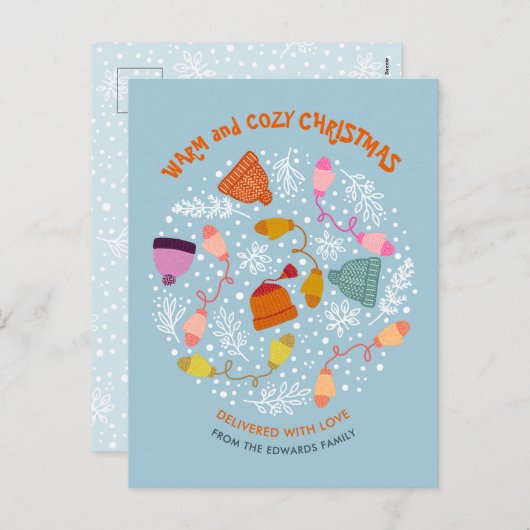 Knitted Hats and Mittens Winter Set Feestdagenkaart (Voorkant / Achterkant)